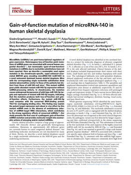 Gain-Of-Function Mutation of Microrna-140 in Human Skeletal Dysplasia