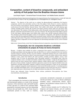 Composition, Content of Bioactive Compounds, and Antioxidant Activity of Fruit Pulps from the Brazilian Amazon Biome