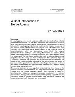 A Brief Introduction to Nerve Agents 27 Feb 2021