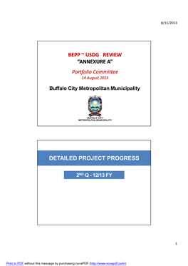 BEPP ~ USDG REVIEW “ANNEXURE A” Portfolio Committee DETAILED PROJECT PROGRESS