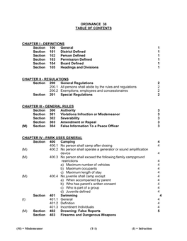 Ordinance 38 Table of Contents Chapter I