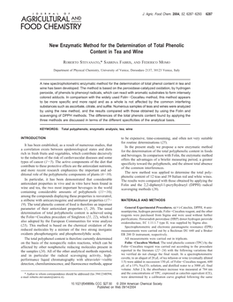 New Enzymatic Method for the Determination of Total Phenolic Content in Tea and Wine