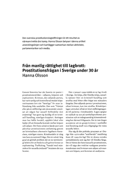 Prostitutionsfrågan I Sverige Under 30 År Hanna Olsson