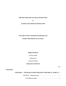 The Repatriation of the Constitution & Alternative Dispute Resolution