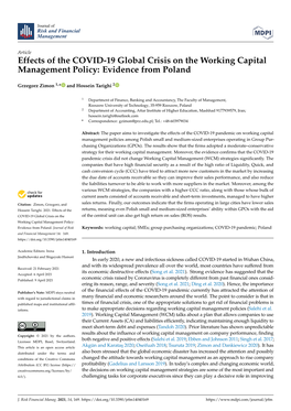 Effects of the COVID-19 Global Crisis on the Working Capital Management Policy: Evidence from Poland