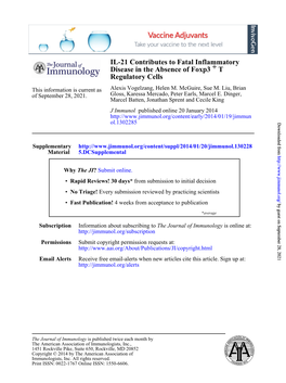 Regulatory Cells T+ Disease in the Absence of Foxp3 IL-21 Contributes