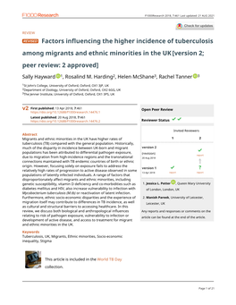 Factors Influencing the Higher Incidence of Tuberculosis Among Migrants and Ethnic Minorities in the UK [Version 2; Peer Review: 2 Approved]