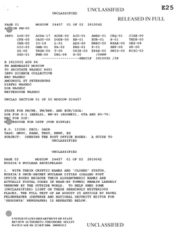 Unclassified E25 Unclassified Released in Full Page 01 Moscow 24457 01 of 02 261004Z on Pm-00