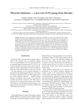 Meteorite Smolenice — a New Iron of IVA Group from Slovakia