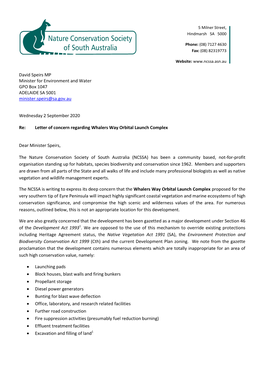 David Speirs MP Minister for Environment and Water GPO Box 1047 ADELAIDE SA 5001 ABN: 40 538 422 811 Minister.Speirs@Sa.Gov.Au Gstregistered