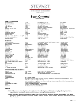 Sean Ormond SAG/AFTRA, AEA