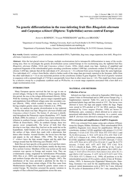 No Genetic Differentiation in the Rose-Infesting Fruit Flies Rhagoletis Alternata and Carpomya Schineri (Diptera: Tephritidae) Across Central Europe