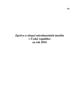 Zpráva O Situaci Národnostních Menšin V ČR Za Rok 2016