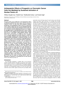 Antiapoptotic Effects of Progastrin on Pancreatic Cancer Cells Are Mediated by Sustained Activation of Nuclear Factor-KB