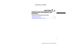 SECTION 1− 1 OPERATION of INSTRUMENTS and CONTROLS Overview of Instruments and Controls Instrument Panel Overview