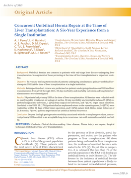 Concurrent Umbilical Hernia Repair at the Time of Liver Transplantation: a Six-Year Experience from a Single Institution A