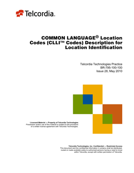 CLLI™ Codes) Description for Location Identification