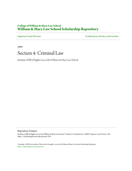 Section 4: Criminal Law Institute of Bill of Rights Law at the William & Mary Law School