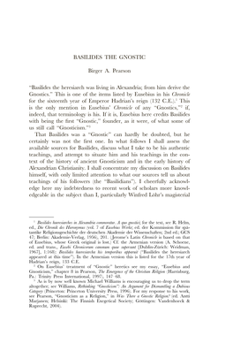 BASILIDES the GNOSTIC Birger A. Pearson