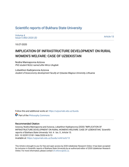 Implication of Infrastructure Development on Rural Women’S Welfare: Case of Uzbekistan