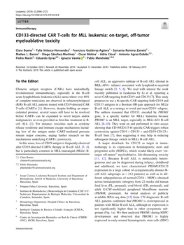 CD133-Directed CAR T-Cells for MLL Leukemia: On-Target, Off-Tumor Myeloablative Toxicity