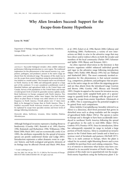 Why Alien Invaders Succeed: Support for the Escape-From-Enemy Hypothesis