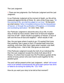 Our Particular Judgment and the Last Judgment. in Our Particular