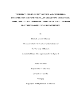 The Effects of Dietary Phytosterol and Cholesterol Concentration in Infant Formula on Circulating Cholesterol Levels, Cholestero