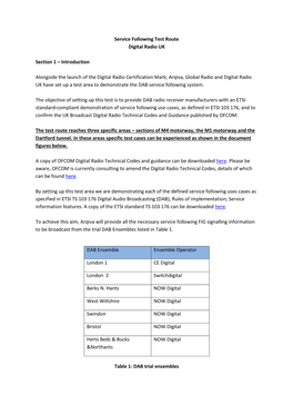 Service Following Test Route Digital Radio UK Section 1