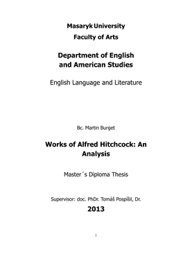 Department of English and American Studies Works of Alfred Hitchcock