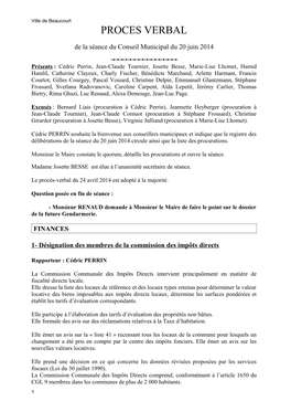 Conseil Municipal Du 20 Juin 2014