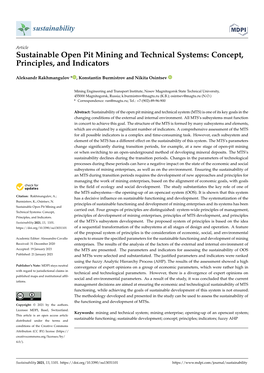 Sustainable Open Pit Mining and Technical Systems: Concept, Principles, and Indicators