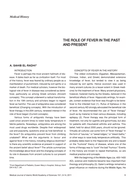 The Role of Fever in the Past and Present