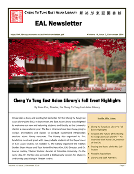 EAL Newsletter Editor Recently Sat Down with Hana for an Interview, in Which She Discussed Her Visions for the Future of East Asian Librarianship, and the EAL