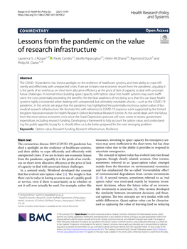 Lessons from the Pandemic on the Value of Research Infrastructure Laurence S