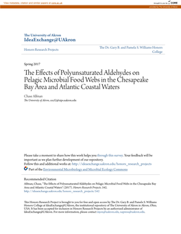 The Effects of Polyunsaturated Aldehydes on Pelagic Microbial Food Webs in the Chesapeake Bay Area and Atlantic Coastal Waters