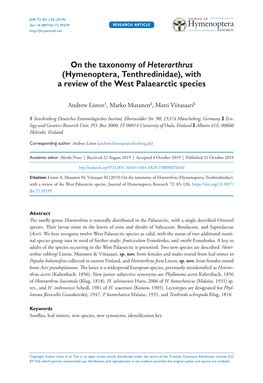 Hymenoptera, Tenthredinidae), with a Review of the West Palaearctic Species