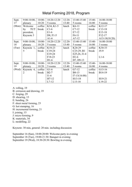 Metal Forming 2018, Program