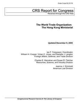 The World Trade Organization: the Hong Kong Ministerial