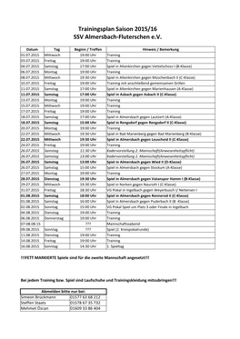 Trainingsplan Saison 2015/16 SSV Almersbach-Fluterschen E.V