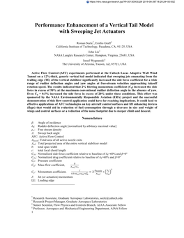 Performance Enhancement of a Vertical Tail Model with Sweeping Jet Actuators