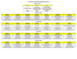 Cycle Menu Quarantine Breakfast & Lunch