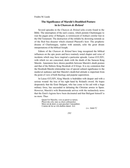 The Significance of Marsile's Deathbed Posture in La Chanson De Roland Several Episodes in the Chanson De Roland Echo Events Found in the Bible