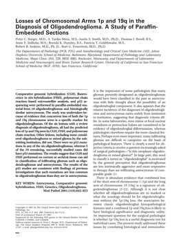 Losses of Chromosomal Arms 1P and 19Q in the Diagnosis of Oligodendroglioma