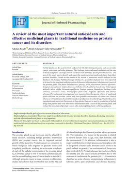 A Review of the Most Important Natural Antioxidants and Effective Medicinal Plants in Traditional Medicine on Prostate Cancer and Its Disorders