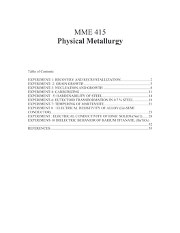 MME 415 Physical Metallurgy