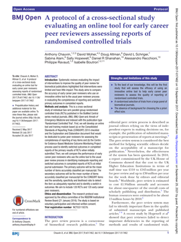 A Protocol of a Cross-Sectional Study Evaluating an Online Tool for Early Career Peer Reviewers Assessing Reports of Randomised Controlled Trials