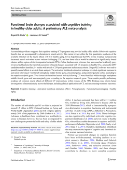 Functional Brain Changes Associated with Cognitive Training in Healthy Older Adults: a Preliminary ALE Meta-Analysis