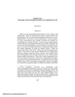 Share Law: Toward a New Understanding of Corporate Law