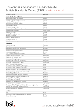 Universities and Academic Subscribers to British Standards Online (BSOL) - International